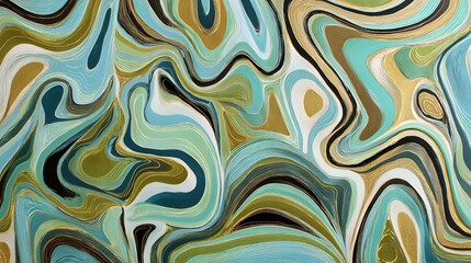 Obraz premium A swirling abstract design in shades of teal, gold, and olive green.