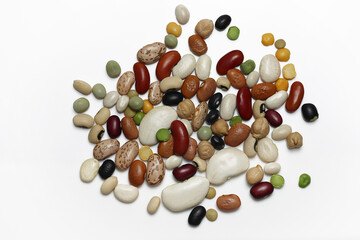 Assorted Dry Beans , Legumes on white background