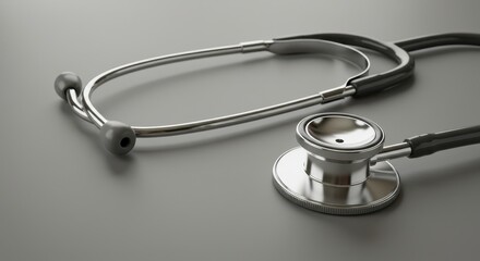 Detailed Stethoscope: A macro perspective of a pristine stethoscope, with its metallic sheen and delicate design. Perfectly suited for healthcare and medical concept.