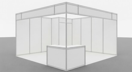 Empty white exhibition stand, modern design,  ready for presentation.