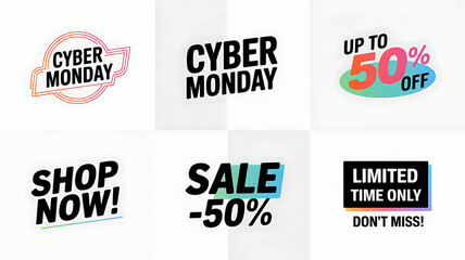 Fototapeta premium Title: Collection of Modern Cyber Monday Sale Badges and Promotional Labels