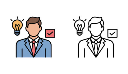 Innovative Business Solutions Ideas Presentation and Implementation Showing Businessman with Lightbulb and Checkmark