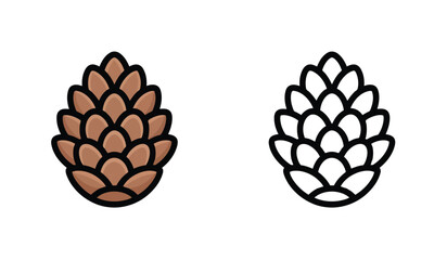 Simple Vector Drawing of a Pinecone, with Fill and Outline Styles Displayed on White