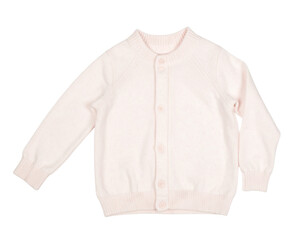 Fototapeta premium A cozy knitted baby sweater with a simple, natural texture and button detailing, isolated on a white background.