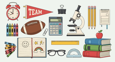 Back to School Supplies and Academic Tools Featuring Educational Items for Learning and Studying