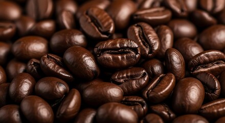 Naklejka premium Dark Roasted Coffee Beans Piled Up with Oily Texture
