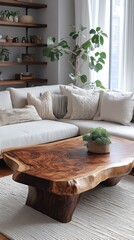Modern living room with a natural wood coffee table