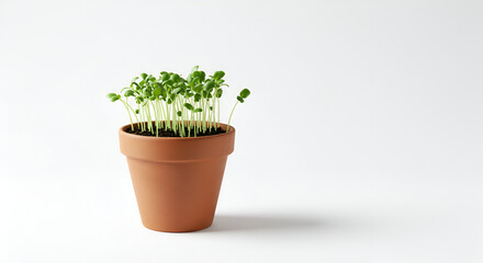 Obraz premium Young Green Sprouts Growing in Terracotta Pot, Isolated transparent background