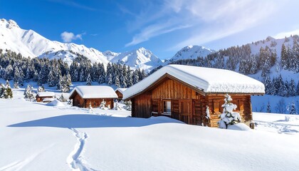 Naklejka premium Snowy Alpine Cabins