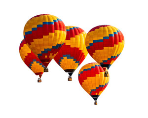 Obraz premium Hot air balloons floating isolated on white background for travel adventure and tourism concepts 