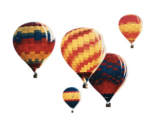 Obraz premium Hot air balloons floating isolated on white background for travel adventure and tourism concepts 