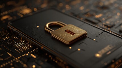 Golden padlock on a circuit board