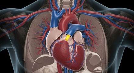 Detailed 3D Anatomical Heart Model with Vascular System and Medical Device