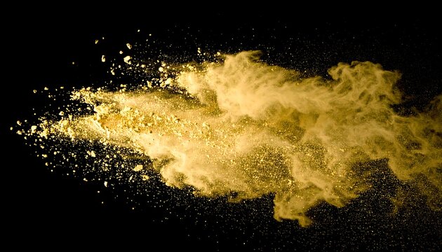 Golden Powder Explosion Against Black Background, Artistic Abstract Composition - Powered by Adobe