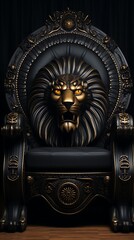 Fototapeta premium Black and Gold Lion Head Throne with Glowing Eyes image