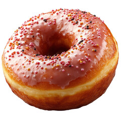 A delicious glazed donut with colorful sprinkles showcasing its texture and sweet appeal isolated on transparent background