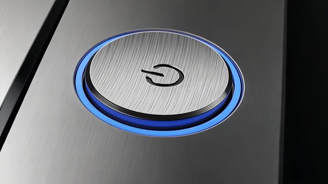 Modern Metallic Power Button with Glowing Blue Light