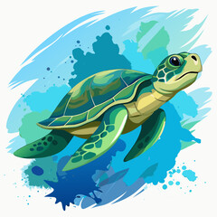 vector illustration of sea turtle, surface breathing, watercolor