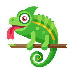 Naklejka premium vector illustration of chameleon, tongue extended, flat design
