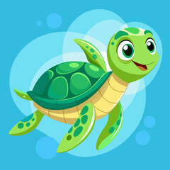 vector illustration of sea turtle, surface breathing, cartoon
