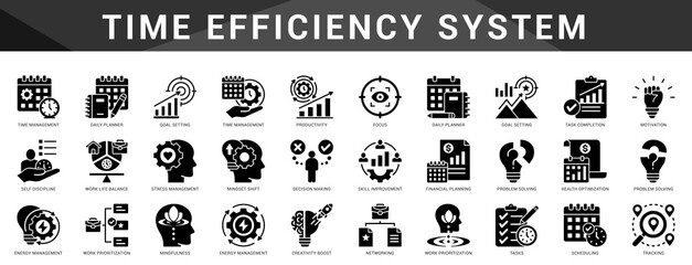 Time efficiency system to manage tasks, routines, and productivity goals with planning and scheduling visual aids.