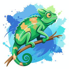 vector illustration of chameleon, color changing, watercolor