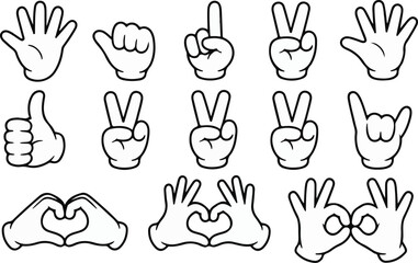 Fototapeta premium Cartoon Hand Gestures Collection Expressive Communication and Sign Language Symbols