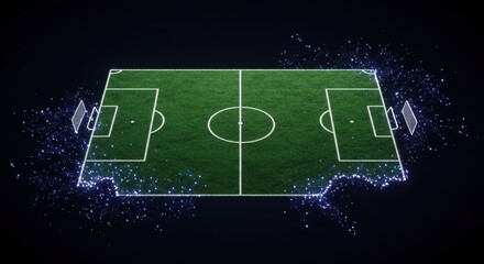 Digital Soccer Field with Glowing Network Overlay Representing Global Sports Technology and Data Connectivity