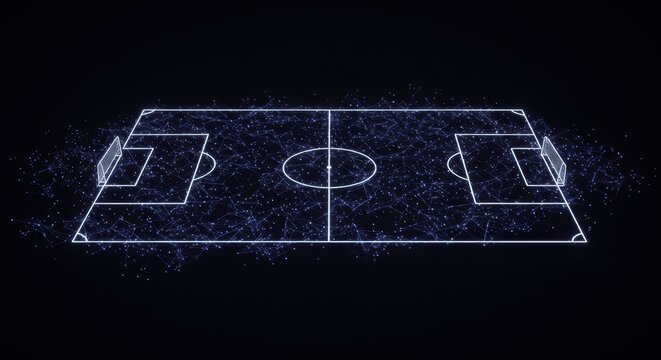 Futuristic Digital Soccer Field with Glowing Network and Data Connections
