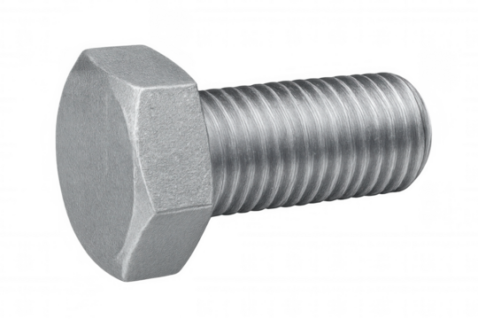 Metallic hexagonal bolt featuring polished surface, threading, industrial precision engineering for mechanical fastening applications