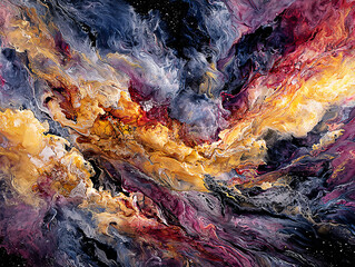 Abstract cosmic landscape featuring vibrant swirls of color representing space phenomena