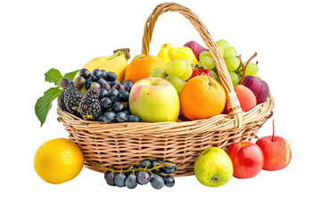 Colorful fruit basket overflowing with various fresh produce