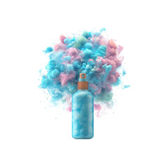 Ethereal Blue Perfume Spray Bottle with Pastel Pink and Blue Ink Cloud Burst