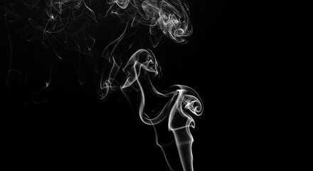 Abstract White Smoke Swirls on Black Background 2.