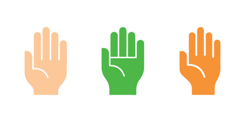 Fototapeta premium Diverse hand icon set with palm gestures in peach green and orange colors