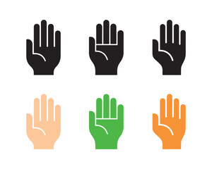 Hand icon set with black, peach, green, and orange color on white background