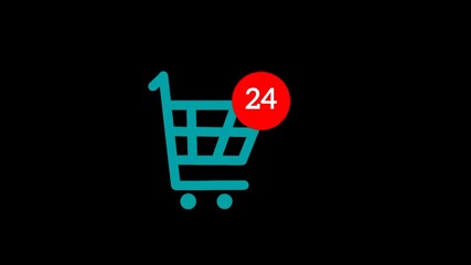 Add to cart animation with increasing number in shopping cart. Modern e-commerce concept. Digital purchase activity. Consumerism and online shopping habit. 
