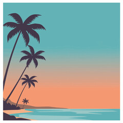 Fototapeta premium Vector Illustration of a Beach with Palm Trees at Sunset