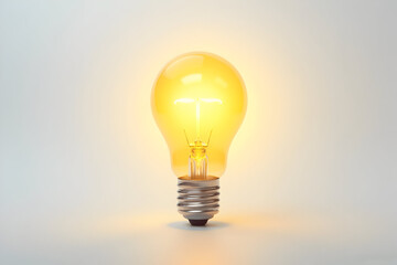 Glowing Light Bulb on White Background Illuminating Idea Concept