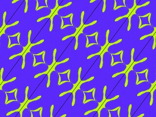 Vibrant pattern with green shapes on a purple background.