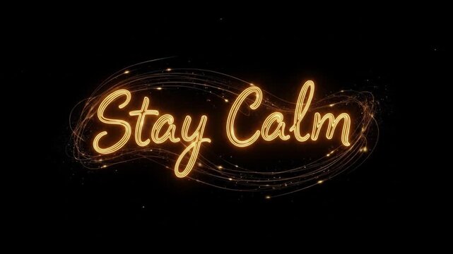 Golden Luminous 'Stay Calm' Mantra Animation with Sparkling Particles and Energy Trails