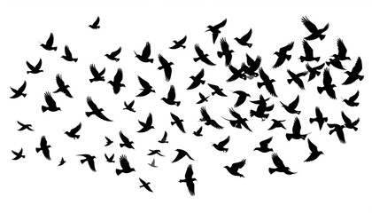 Naklejka premium Birds in Flight with Black Silhouettes.