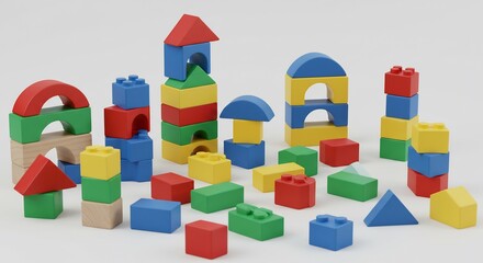 カラフル積み木 柔らかな光で輝く 創造的な遊び. AI Generated