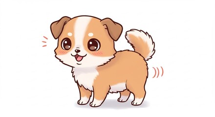 Obraz premium 愛らしい子犬 明るく優しいイラスト ふわふわ毛並み 幸せな表情. AI Generated