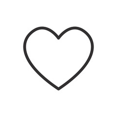 A simple line art icon of the outline of a heart shape, representing love, affection, and emotion.