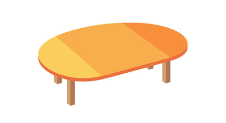 Isometric view of a minimalist orange wooden oval table on white backdrop