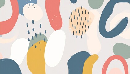 Fototapeta premium Hand drawn minimal abstract organic shapes pattern. Collage contemporary print. 