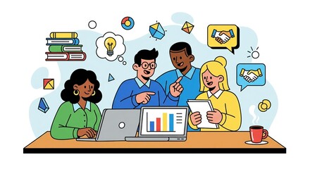 Diverse team collaborating on business strategy and ideas