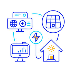 Smart Energy Icons. Outline icon set of smart energy management: solar panel, smart meter, energy storage battery, smart grid,