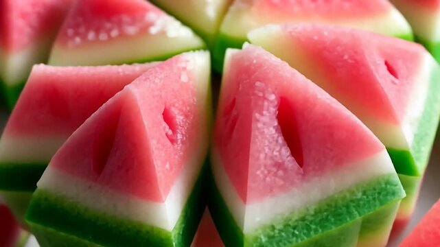 Vibrant Steamed Watermelon Cakes: Delicious Pink, White, and Green Asian Dessert